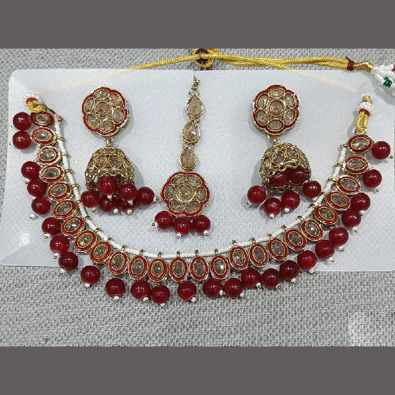 Designer Necklaces for Women-Rani Sati Jewels Gold Plated Austrian Stone And Meenakari Necklace Set