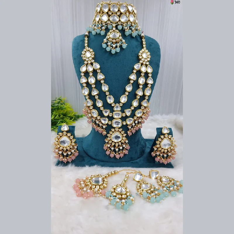 Minimalist Necklace Designs-JCM Gold Plated Kundan Stone Double Necklace Set