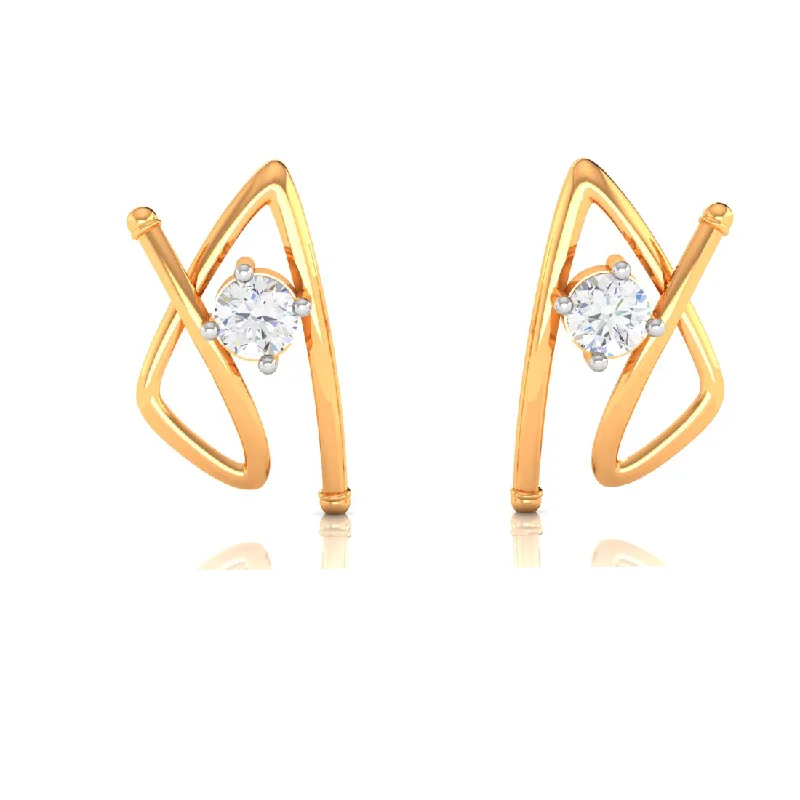 Mixed Metal Earrings-American Diamond 14k Gold Earrings With Speculative Design