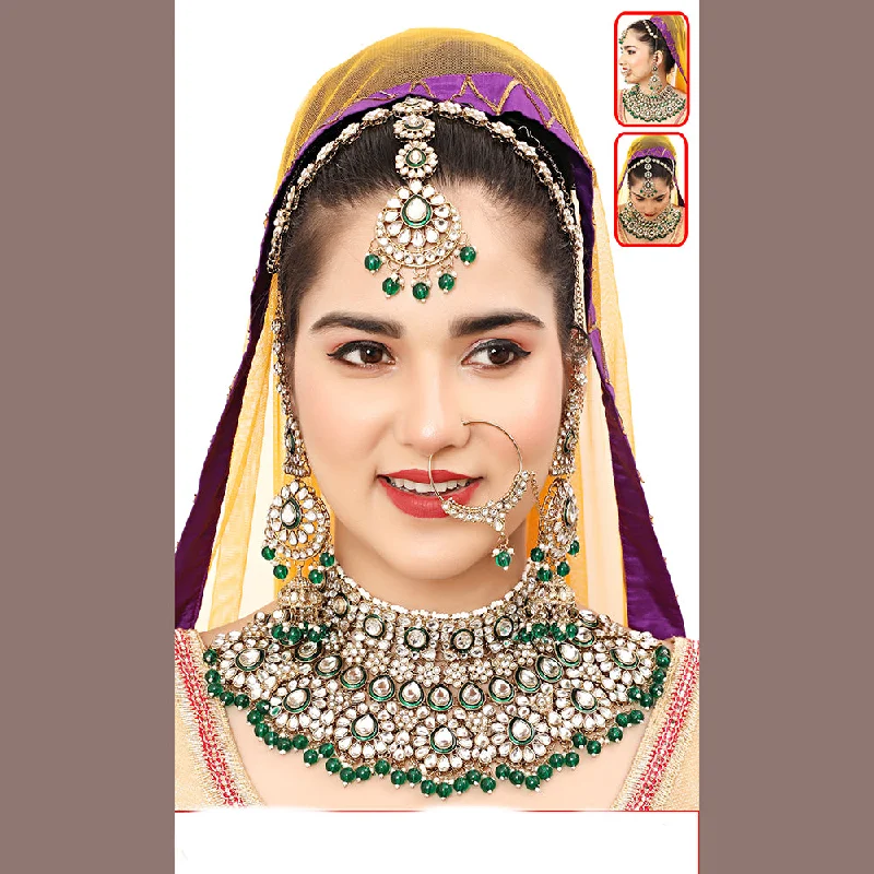 Personal Name Necklaces-The Fashion Jewels Gold Plated Kundan Semi Bridal Necklace Set