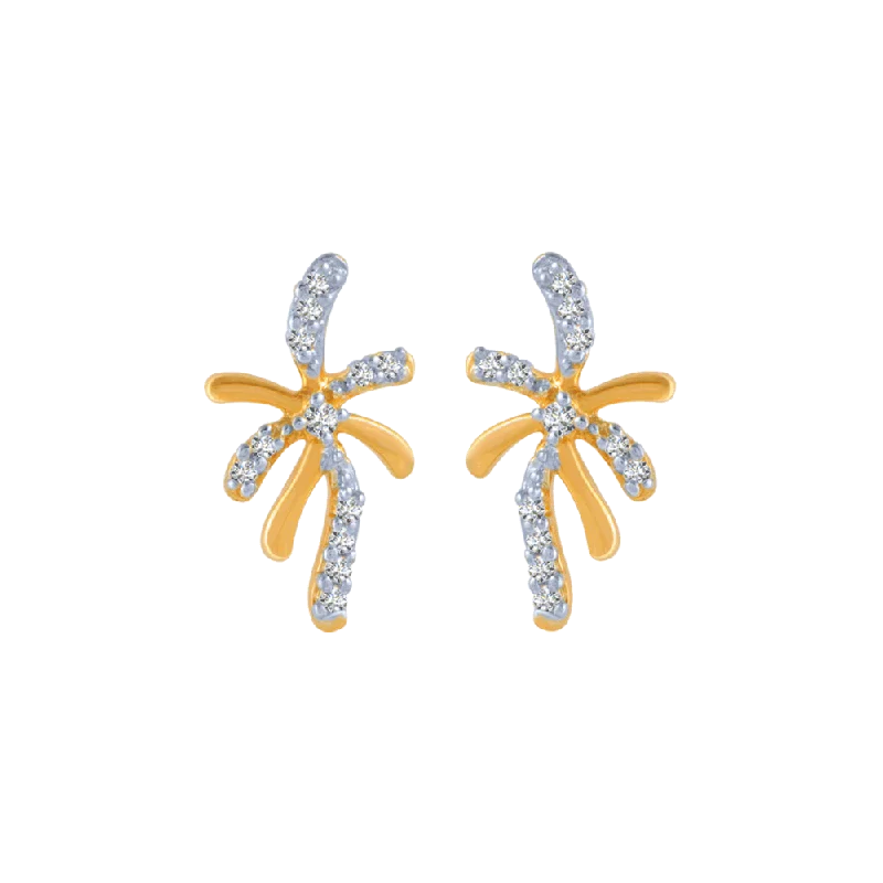 Golden Crystal Earrings-18KT (750) Yellow Gold And Diamond Stud Earrings For Women