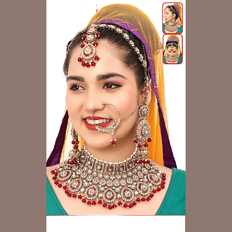 Stylish Layered Necklaces-The Fashion Jewels Gold Plated Kundan Semi Bridal Necklace Set