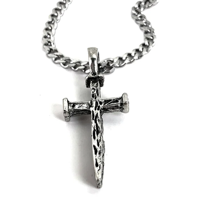 Customized Jewelry Necklaces-Nail Cross Antique Silver Stainless Steel Curb Chain Necklace