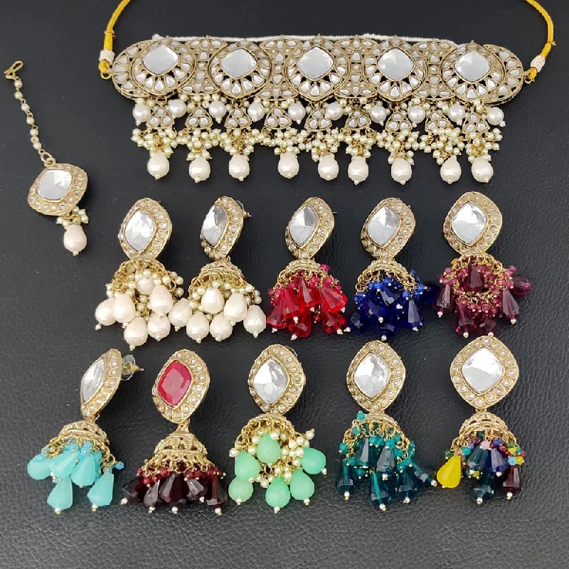 Colorful Gem Pendant Necklaces-Rani Sati Jewels Gold Plated Kundan Necklace Set