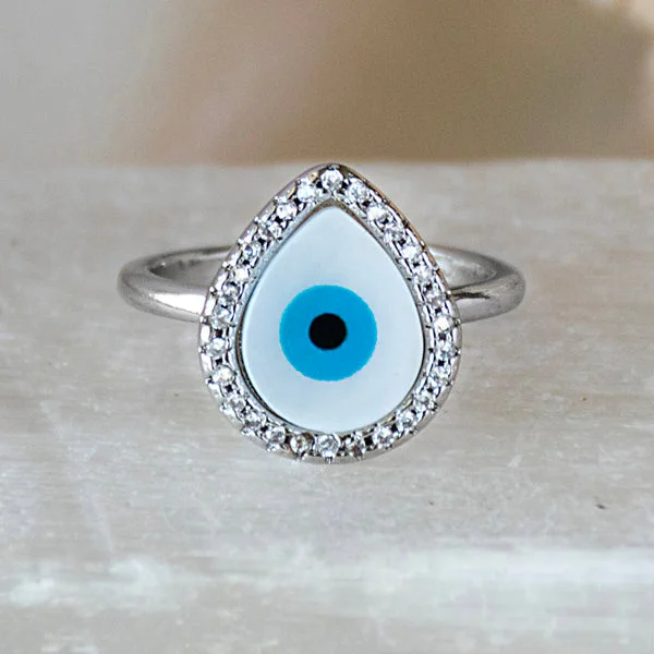 Custom Vintage Rings-Pear Studded Evil Eye Ring