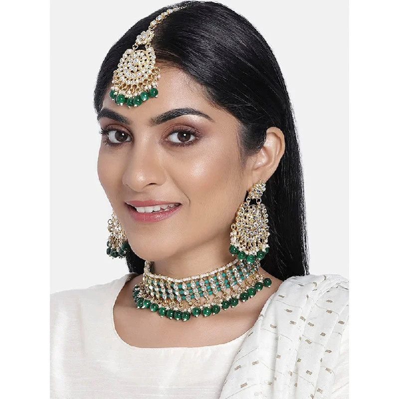 Unique Pendant Necklaces-Etnico18K Gold Plated Traditional Kundan & Pearl Studded Choker Necklace Jewellery Set For Women (K7201G)