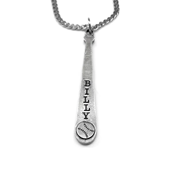 Sparkling Stone Necklaces-Baseball Softball Customize Name Bat Necklace Chain