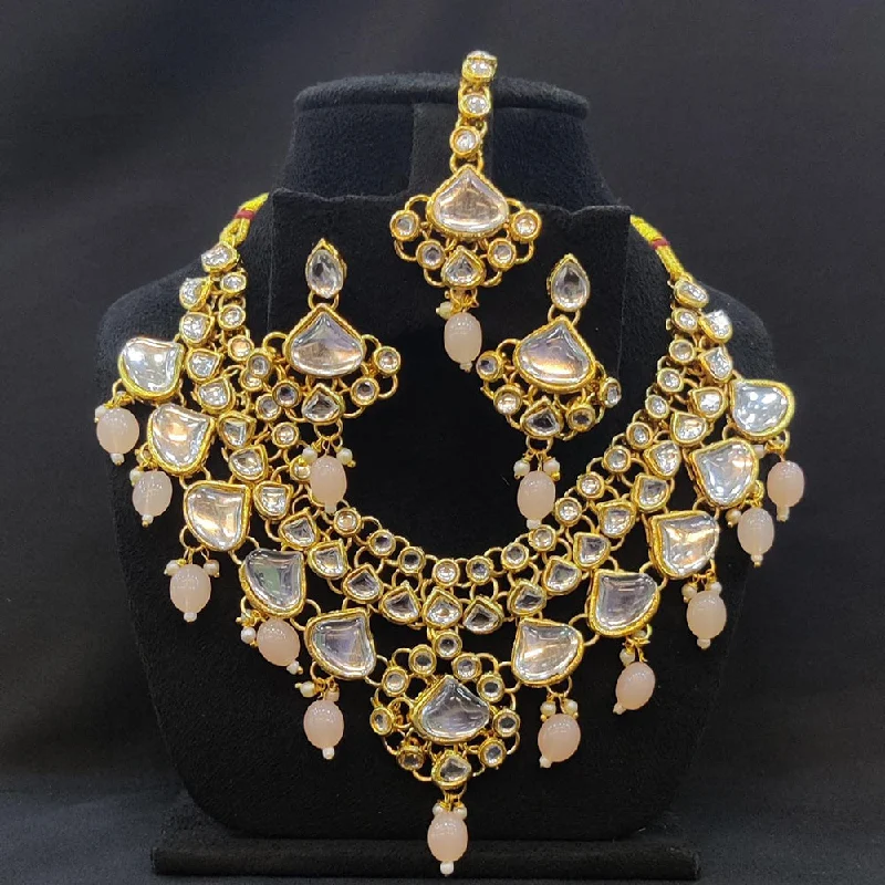 Luxury Silver Necklaces-Pooja Bangles Gold Plated Kundan Stone Necklace Set