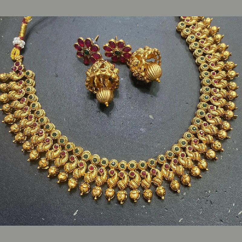 Nature-Inspired Necklaces-Kavita Art Gold Plated Pota Stone Necklace Set