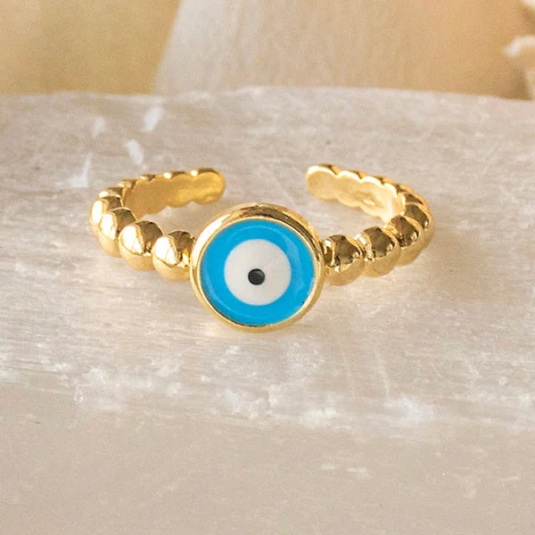 Fashion Rings for Teens-Sky Blue Round Evil Eye Ring