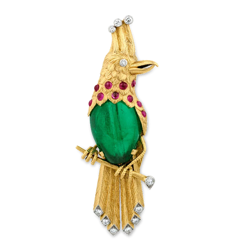 Classic Silver Brooch for Women-Classic Silver Brooch for Women-Cartier Colombian Emerald Bird Brooch, 45.00 carats