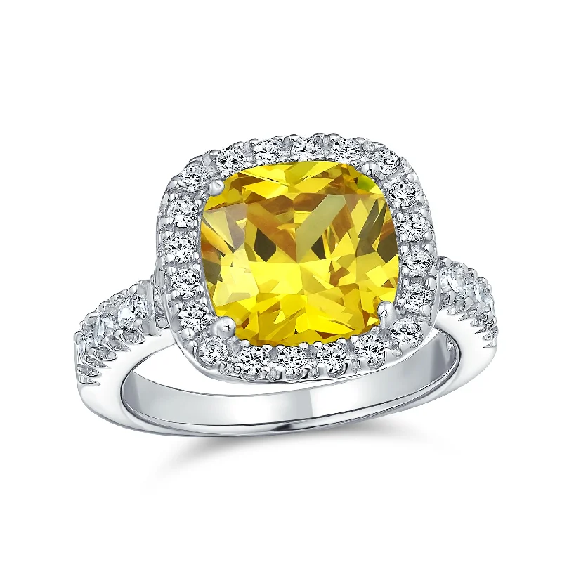 Engagement Rings with Sapphire-Classic 6CT Canary Yellow Halo Cushion Cut Engagement Ring Sterling Silver