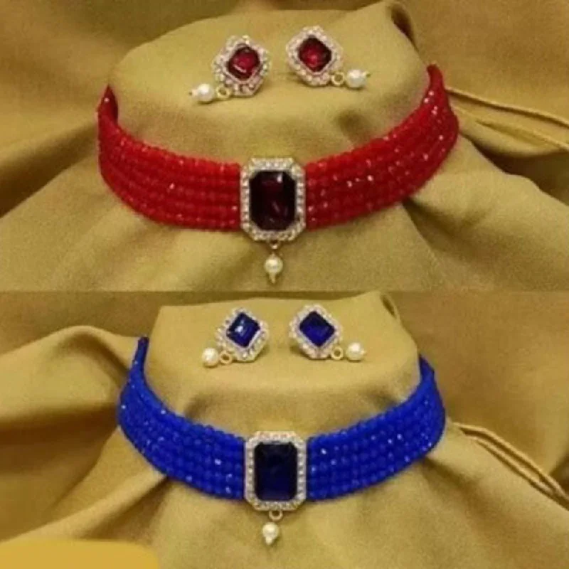 Handmade Necklaces Online-Shrishti Fashion Gold Plated Choker Necklace Set Combo