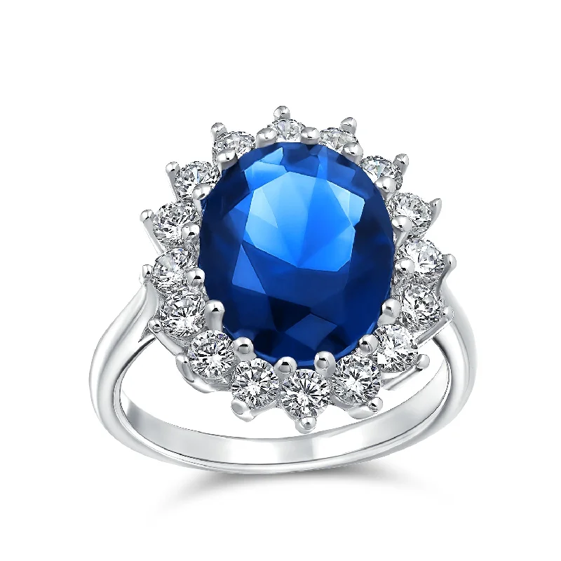 Unique Diamond Rings-Vintage Style 4CT Royal Blue CZ Sapphire Halo Engagement Ring Sterling Silver