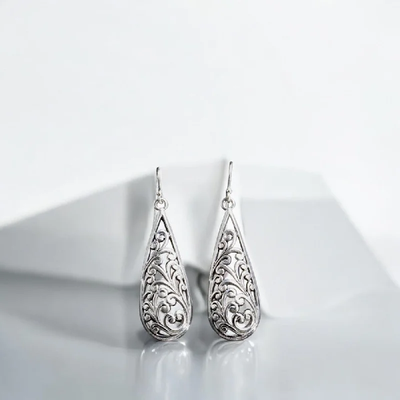 Bold Statement Earrings-Sterling silver oxidized teardrop motif earrings for women and girls