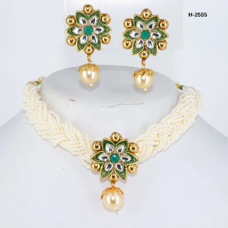 Designer Choker Necklaces-Corbeda Fashion Gold Plated Kundan Necklace Set