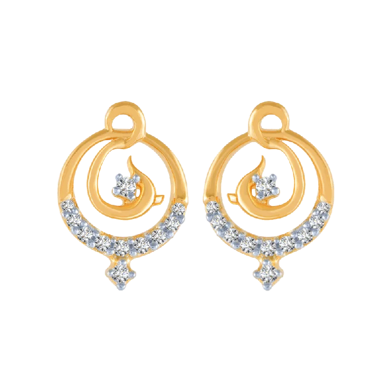 Elegant Gold Earrings-18KT (750) Yellow Gold And Diamond Stud Earrings For Women