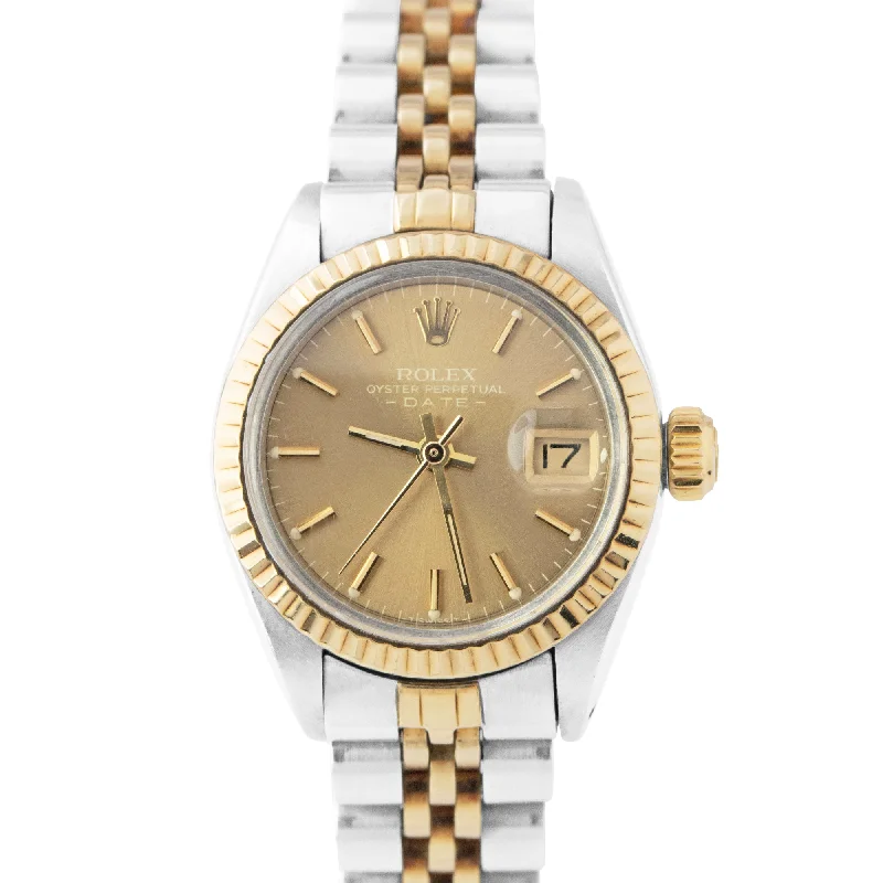 Affordable Men’s Watches with Calendar-Ladies Rolex DateJust 26mm 18K Two-Tone Champagne Stainless Jubilee Watch 6917