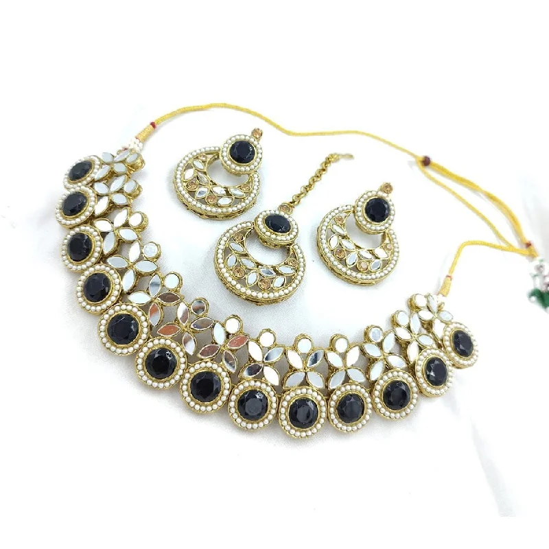 Classic Pearl Necklaces-Akruti Collection Gold Plated Pota Stone And Mirror Necklace Set