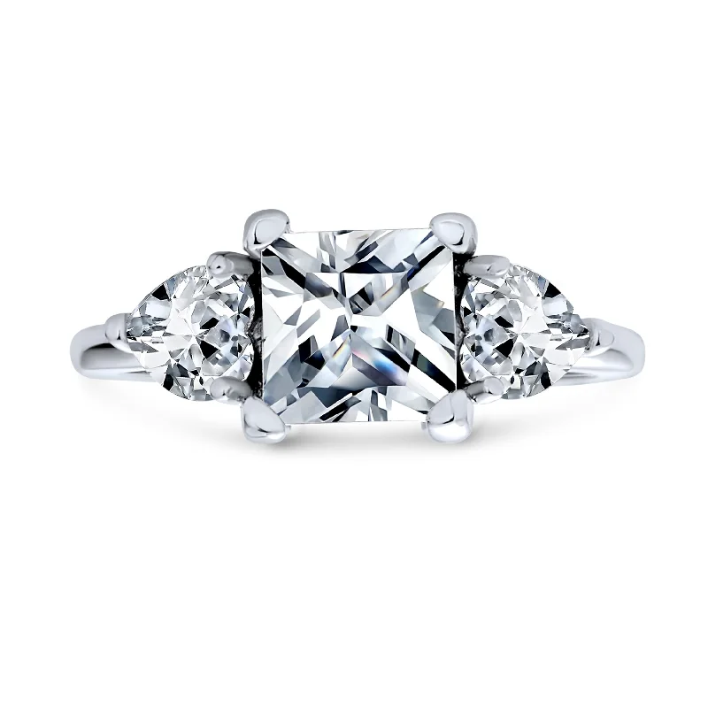 Elegant Wedding Rings-Timeless 3CT Princess Cut Engagement Ring with Heart CZ in Sterling Silver