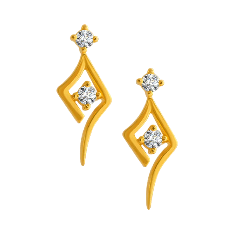 Simple Rose Gold Earrings-22KT Yellow Gold And American Diamond Stud Earrings For Women