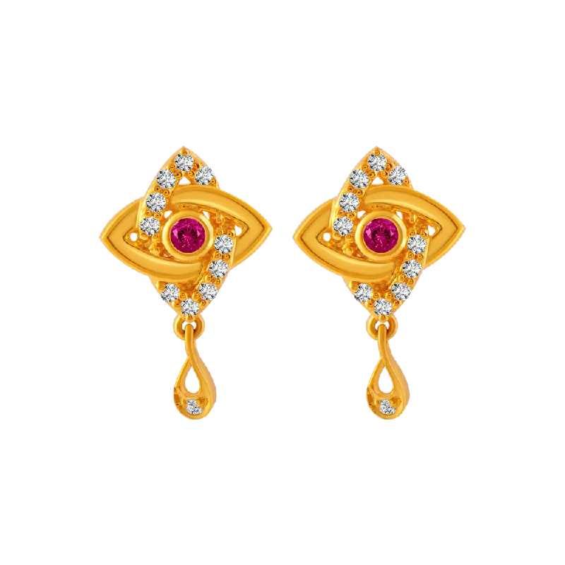 Personalized Jewelry Earrings-22KT Yellow Gold And American Diamond Stud Earrings For Women