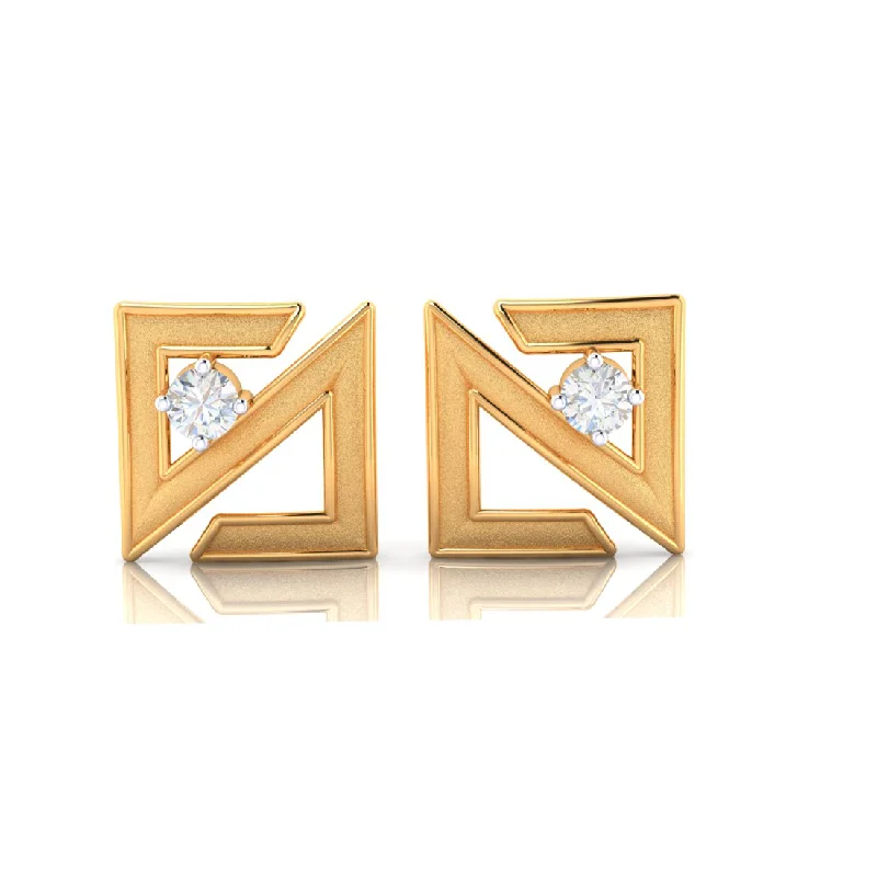 Gold Wire Earrings-14k Abstract Designed Gold Earrings With American Diamonds