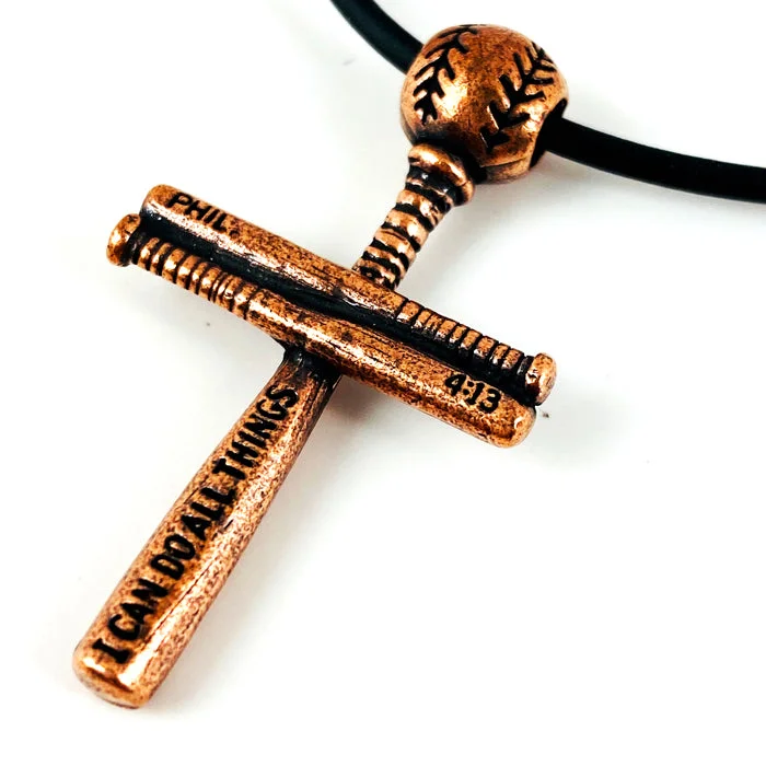 Modern Diamond Necklaces-Baseball Bat And Ball Cross Small Necklace Antique Copper