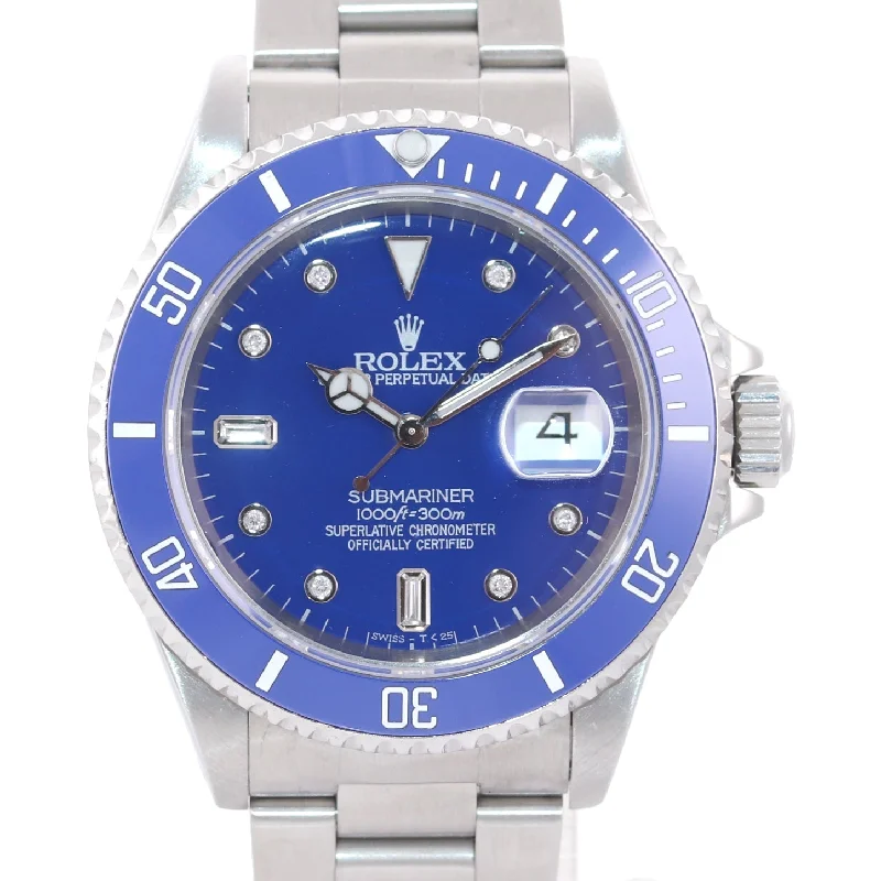 Women’s Watches with Crystal Dial-Rolex Submariner 16610 Steel Black Smurf Blue Diamond 40mm Pre Ceramic Watch