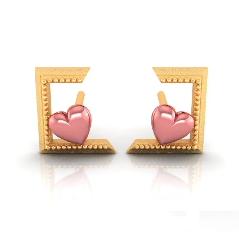 Long Silver Earrings-Hearts Cantered Half Square Style 22k Gold Earrings