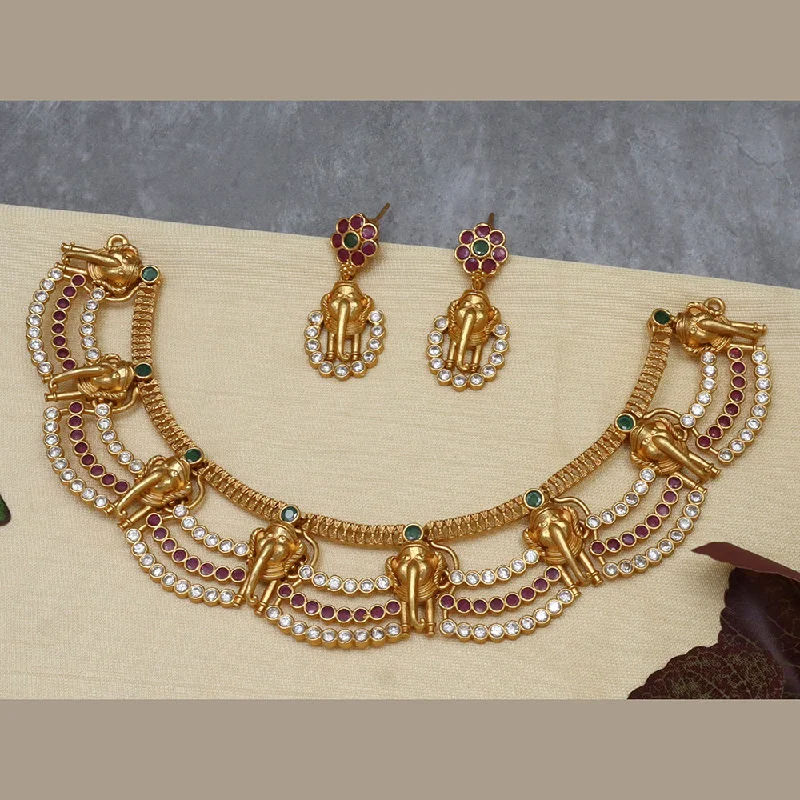 Vintage Gemstone Necklaces-Diksha Collection Gold Plated Necklace Set