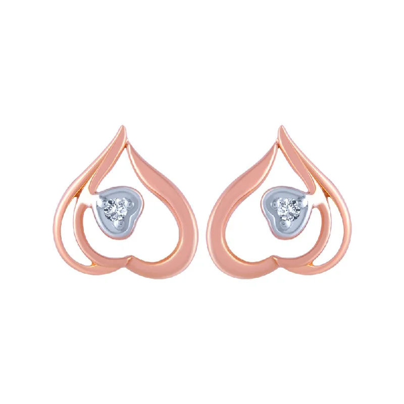 Handcrafted Silver Earrings-18k (750) Rose Gold And Diamond Stud Earrings For Women