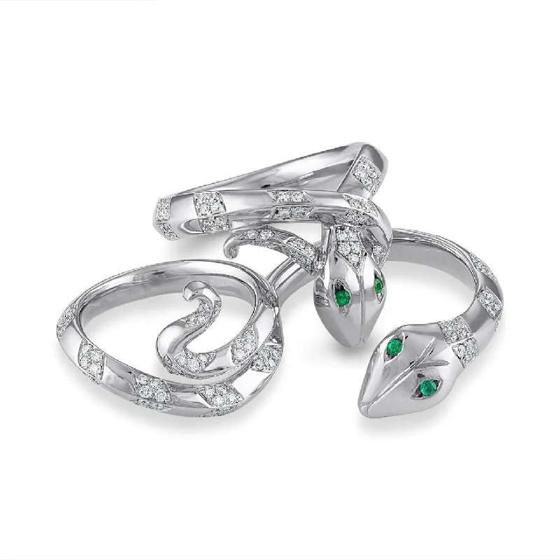 Birthstone Rings for Women-EMERALD AND DIAMOND SNAKE RING