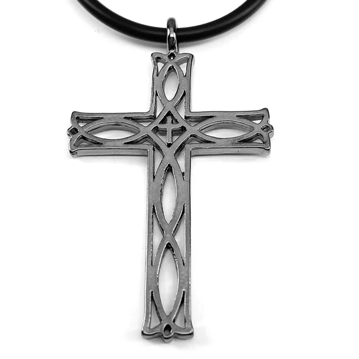 Luxury Necklaces with Diamonds-Cross Ichthus Fish Gunmetal Necklace