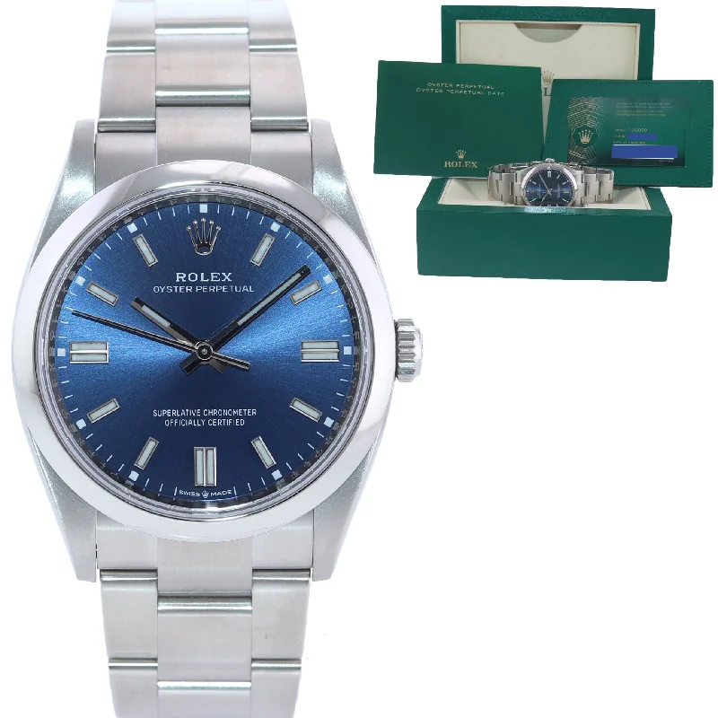 Luxury Watches for Women-2020 PAPERS rolex Oyster Perpetual 36mm Steel Blue Stick Watch 126000 Box