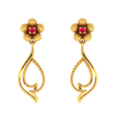 Large Gold Earrings-Traditional Curvy Dangler With Floral Motifs 22k Gold Earrings For Women