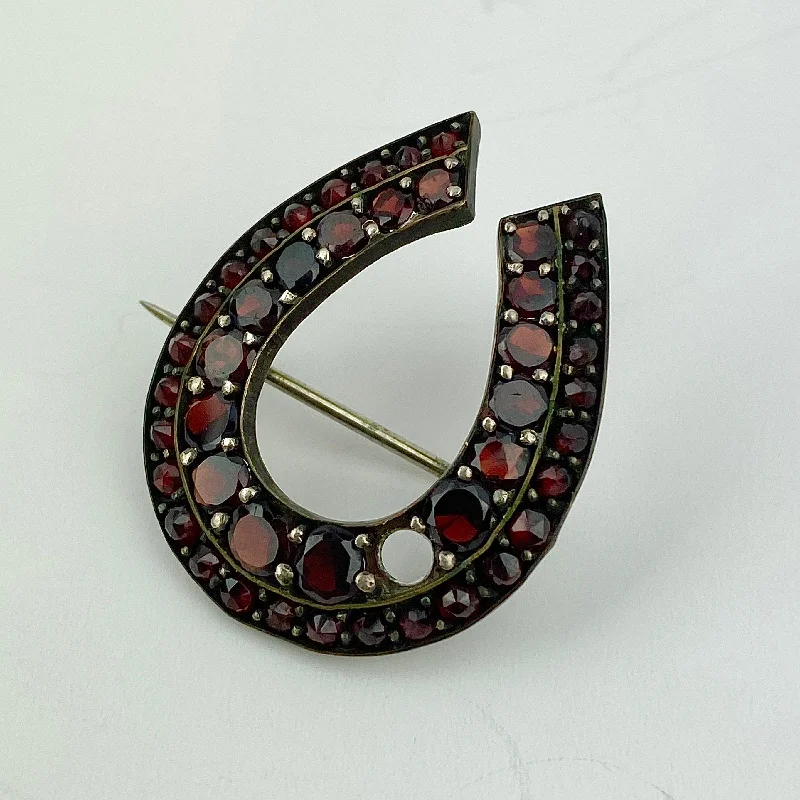 Custom Brooch for Gifts-Custom Brooch for Gifts-Estate Collection Brooch -Horseshoe Pin w/Garnets