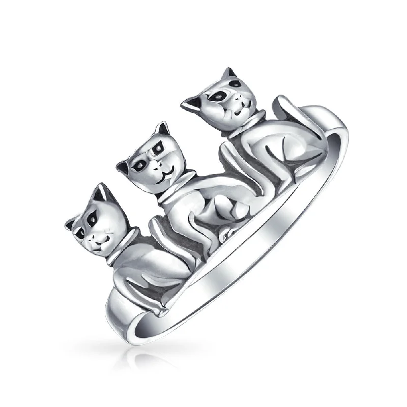 Matching Promise Rings-BFF Friendship Kitten Cat Band Sterling Silver Ring for Best Friends