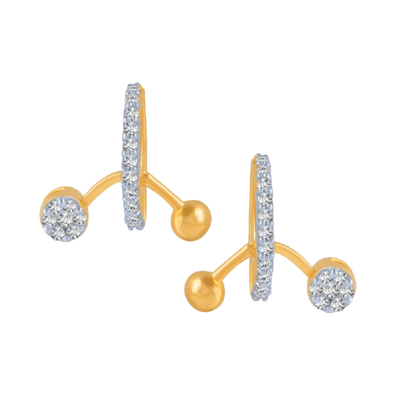 Unique Gold Earrings-18KT (750) Yellow Gold And Diamond Stud Earrings For Women