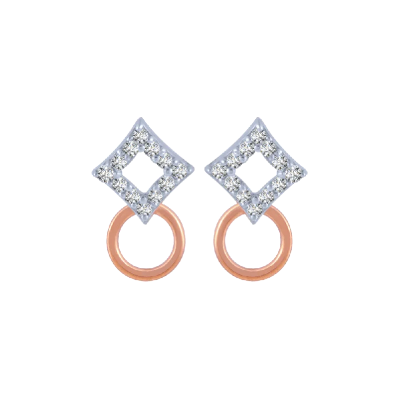 Geometric Gold Earrings-18KT (750) Rose Gold And Diamond Stud Earrings For Women