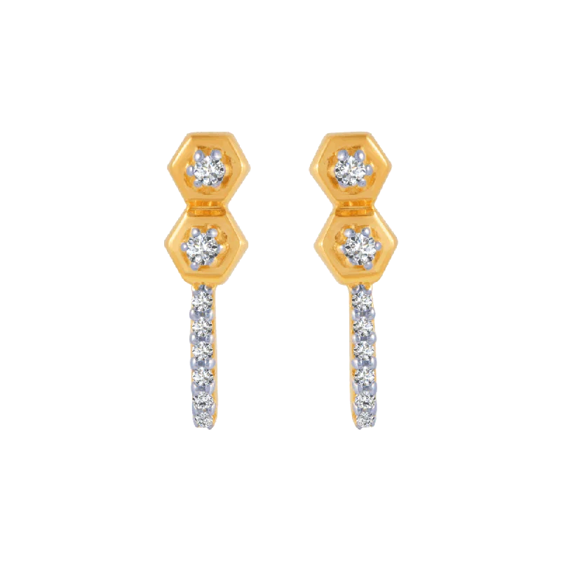 Vintage Silver Earrings-18KT (750) Yellow Gold And Diamond Stud Earrings For Women