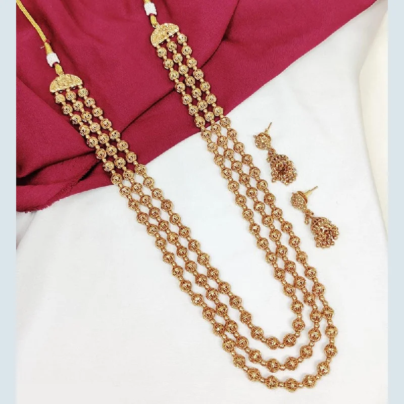 Birthstone Necklaces for Gifts-Manisha Jewellery Gold Plated Pearls Multi Layer Long Necklace Set