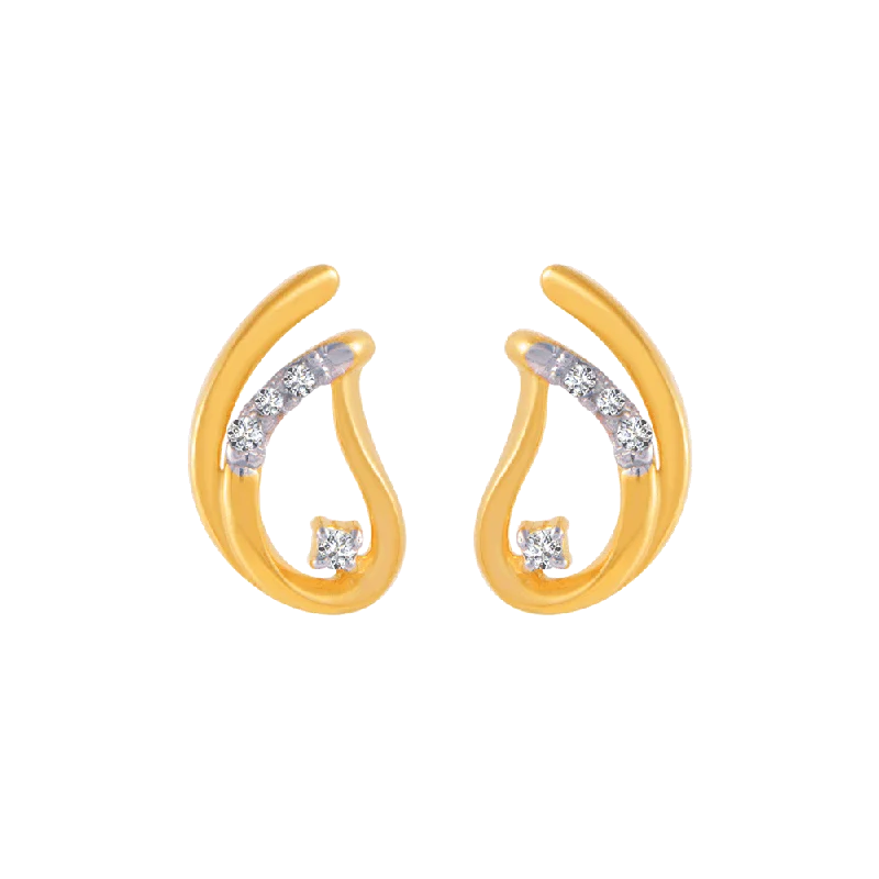 Beaded Hoop Earrings-18KT (750) Yellow Gold And Diamond Stud Earrings For Women