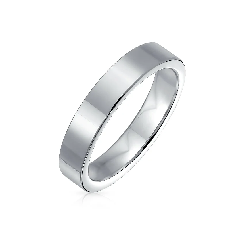 Unique Wedding Bands-Plain Flat Cigar Tungsten Wedding Band Ring for Men Silver Tone