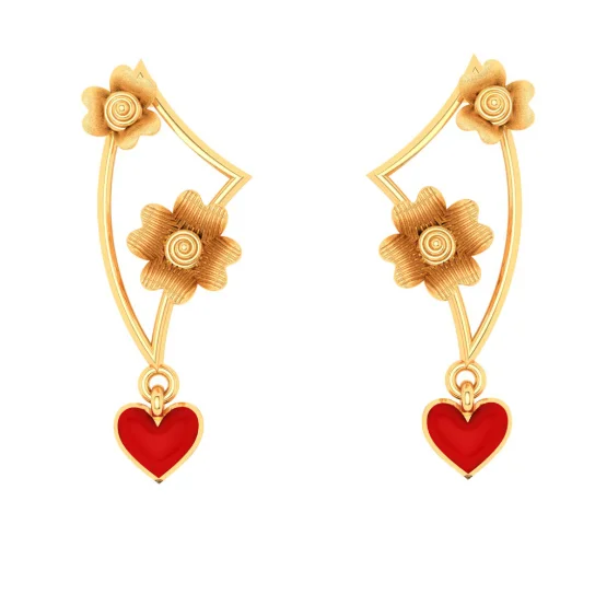 Elegant Diamond Drop Earrings-Charming 22k Gold Flowers And Heart Geometric Designer Earrings From Pc Chandra Jewellers