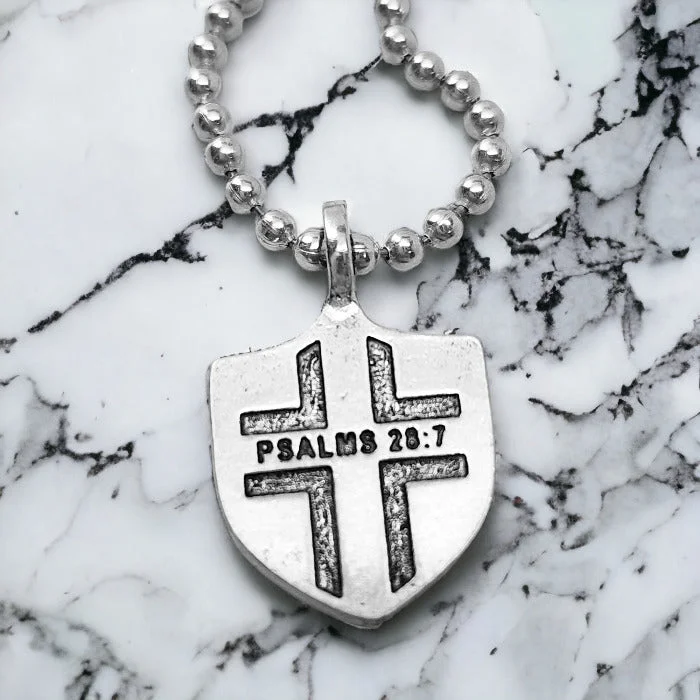 Multi-Colored Bead Necklaces-Psalms 28:7 Shield Antique Silver Pendant Ball Chain Necklace