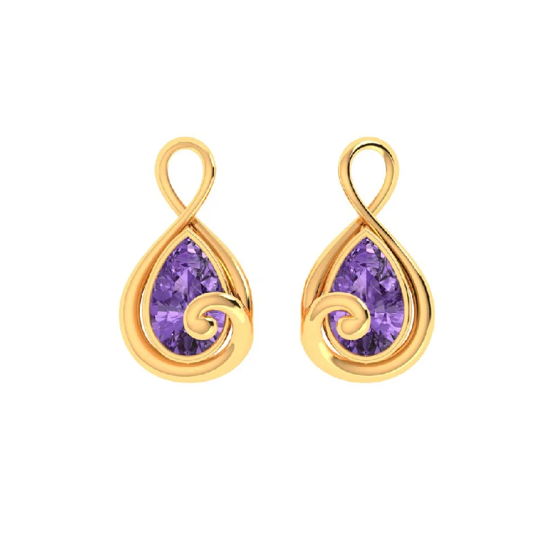 Funky Resin Earrings-14k Musical Note Shaped Gold Stud Earrings With Violet Stone