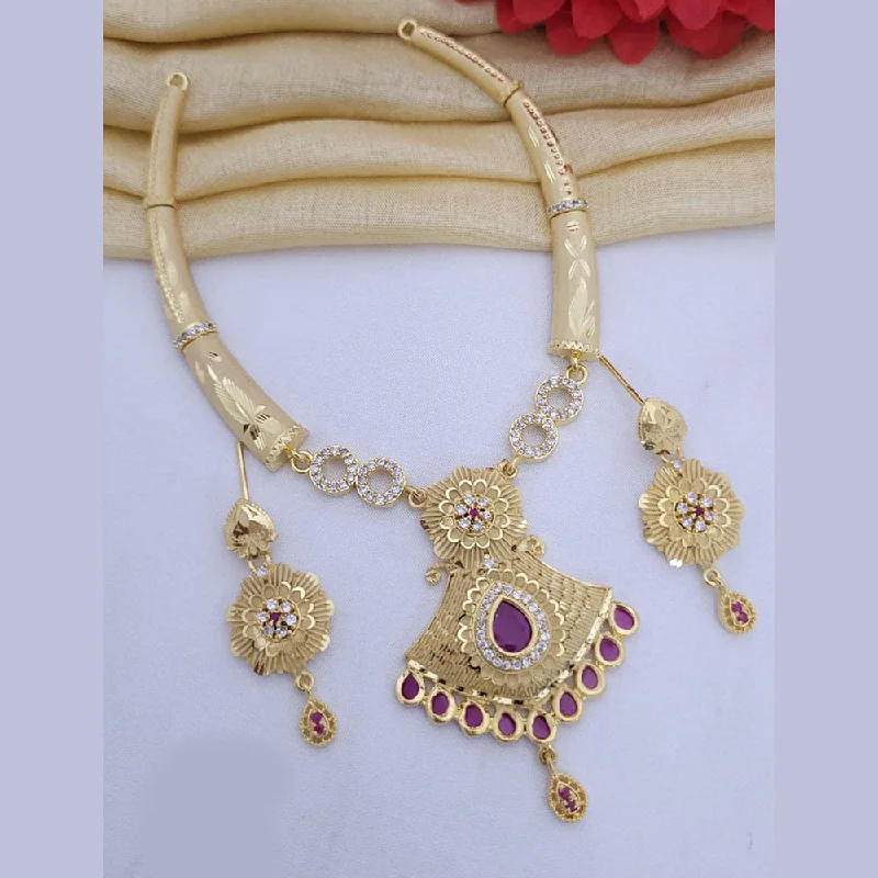 Multi-Layered Gold Necklaces-FS Collection Gold Plated Austrian Stone Necklace Set