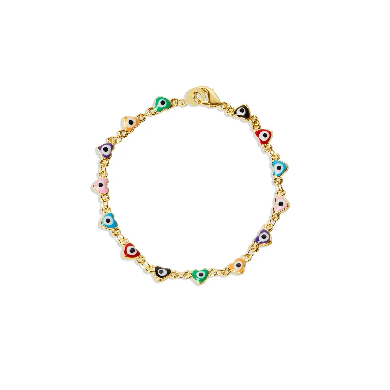 Custom Link Bracelets-THE MULTI COLOR EVIL EYE HEART BRACELET