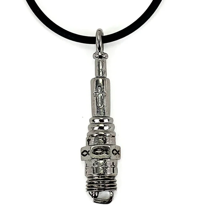 Large Statement Necklaces-Spark Plug  Gunmetal Finish Necklace